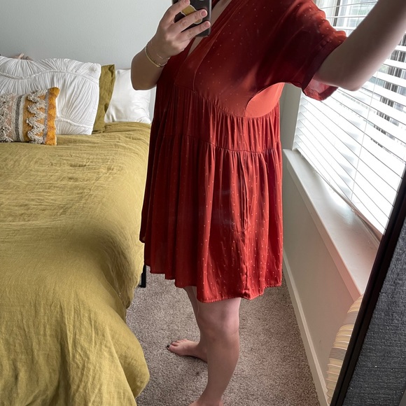 By Together Rust Double V Mini Dress L - Picture 3 of 11